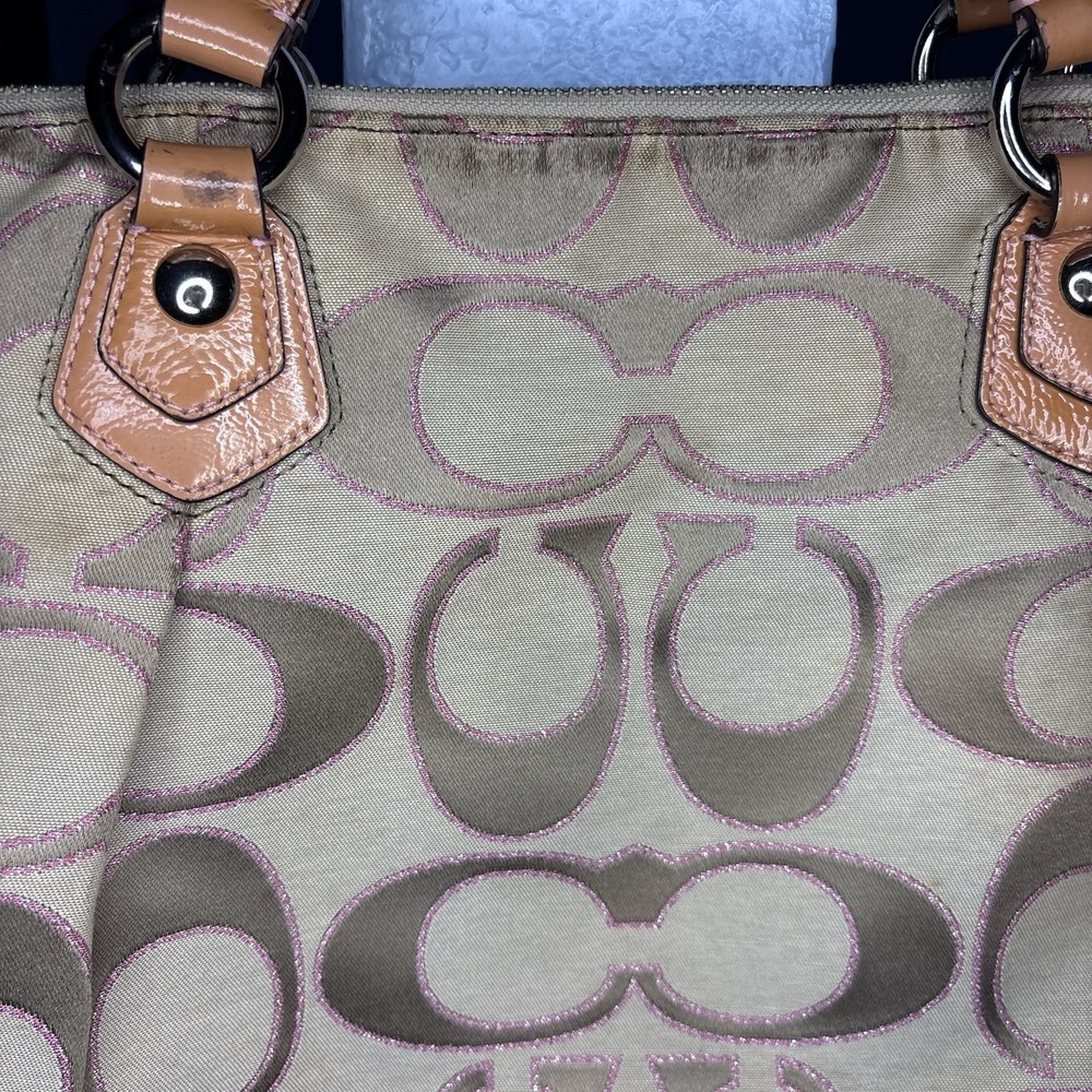Coach Vintage Poppy Shoulder Bag Logo Beige Pink Glitter Sparkle jaquard - Picture 3 of 12